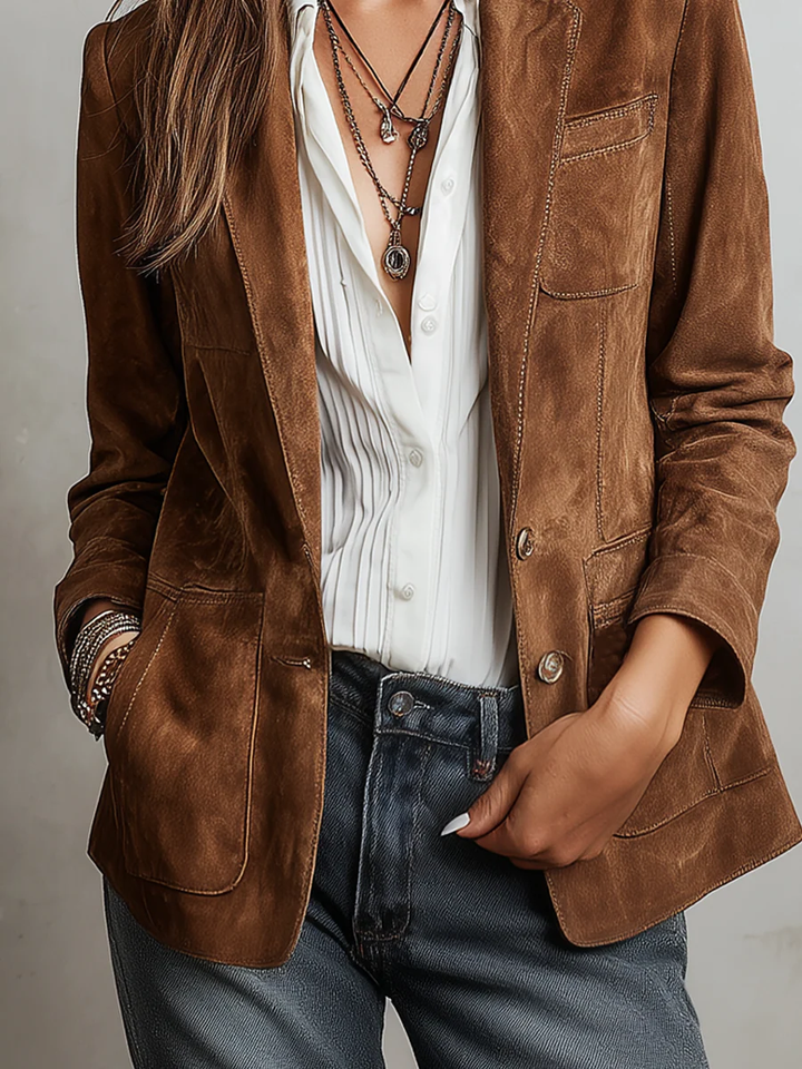 Rhiannon | Women's Classic Lapel Suede Blazer with Button-Down Detail