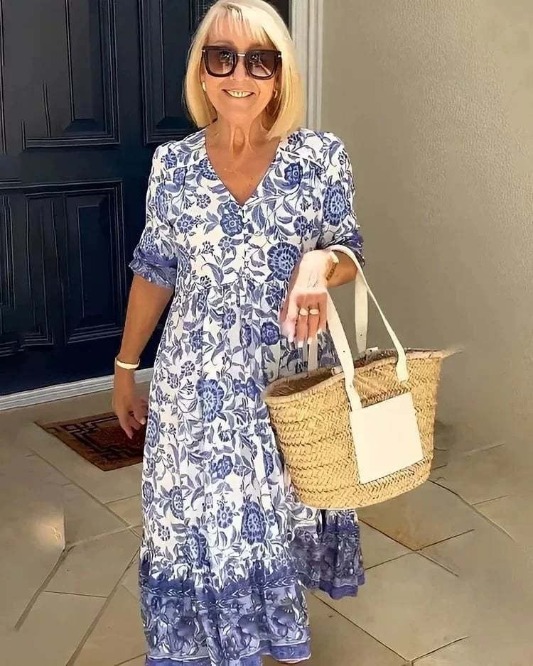 Mavis - Chic V-Neck Bohemian Floral Maxi Dress