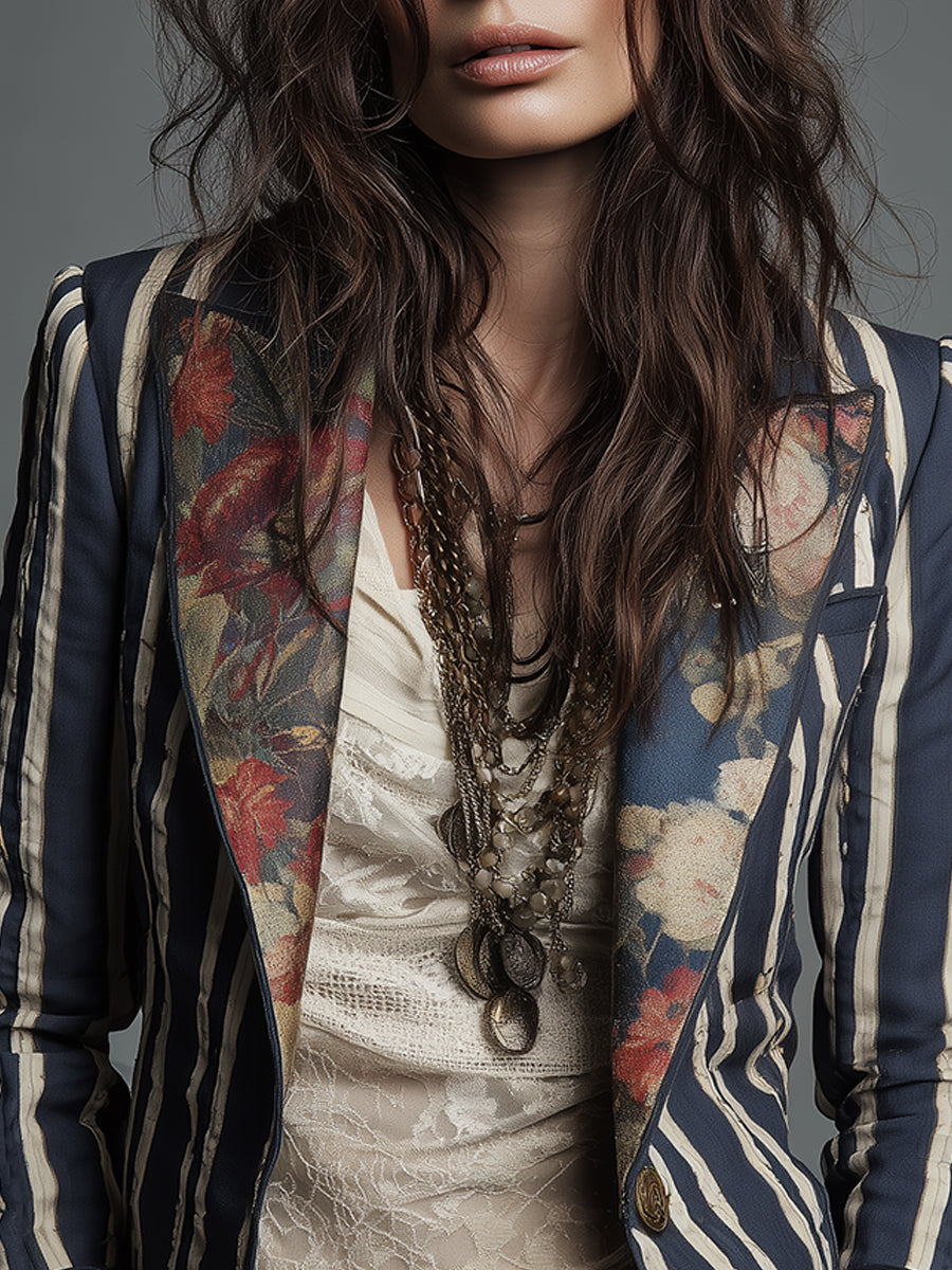 Avenorix Women's Floral Print Blazer with Structured Shoulders