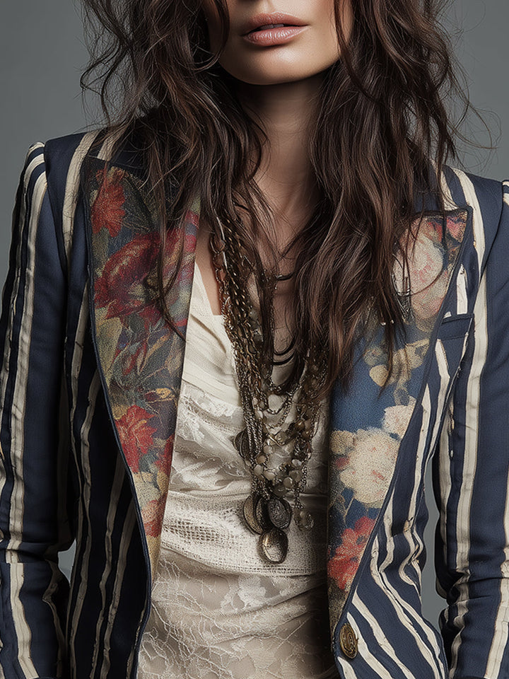 Avenorix Women's Floral Print Blazer with Structured Shoulders