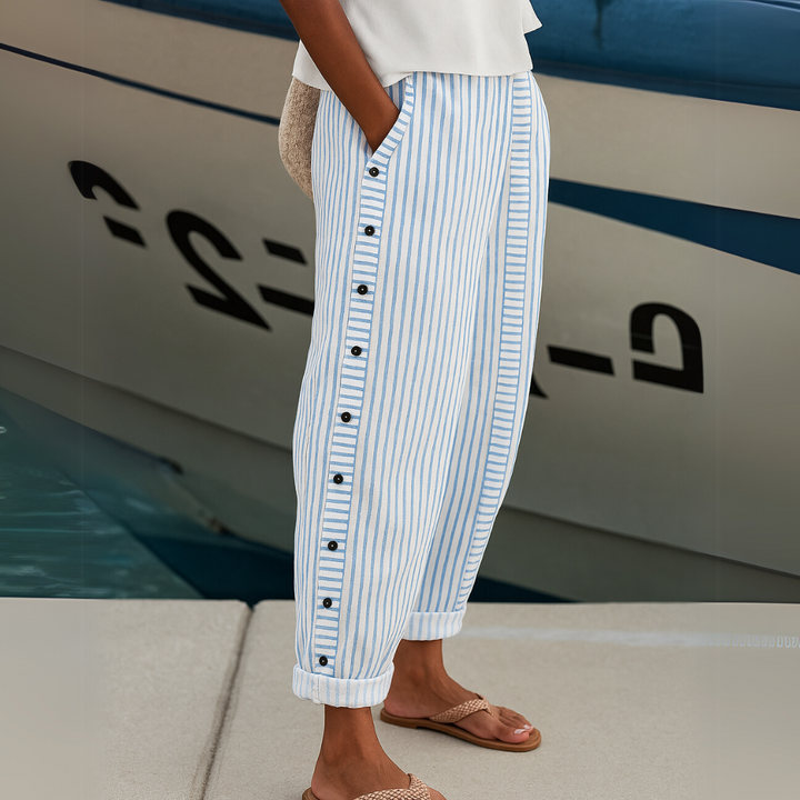 Caitlin | Striped Button-Up Trousers