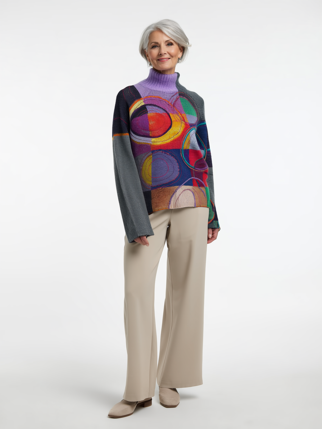 Kaia - Color-Blocked Knit Turtleneck Sweater