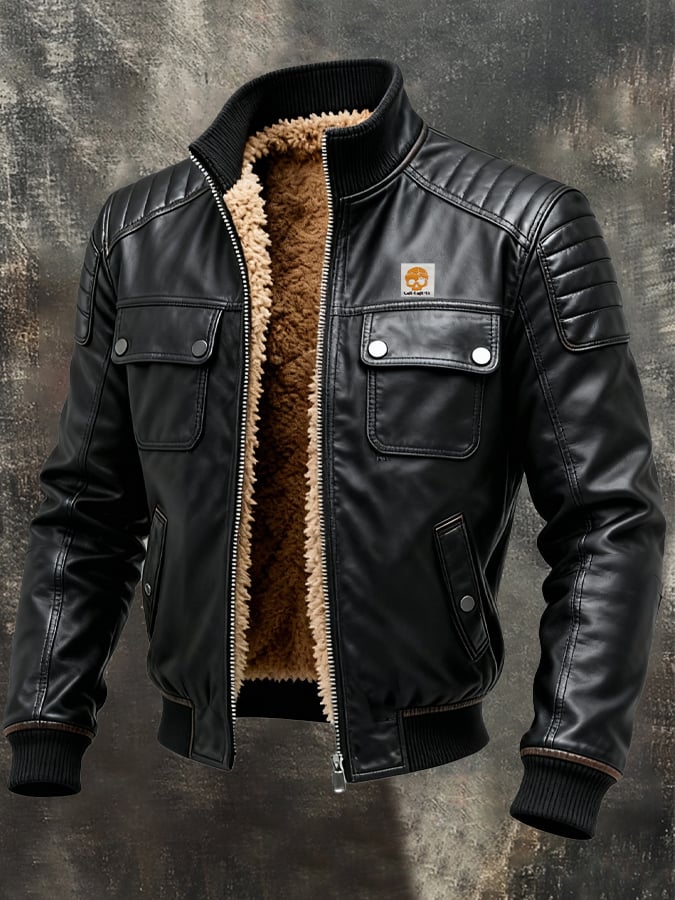 Herenjas Canada | Faux Leather Jacket with Quilted Shoulders