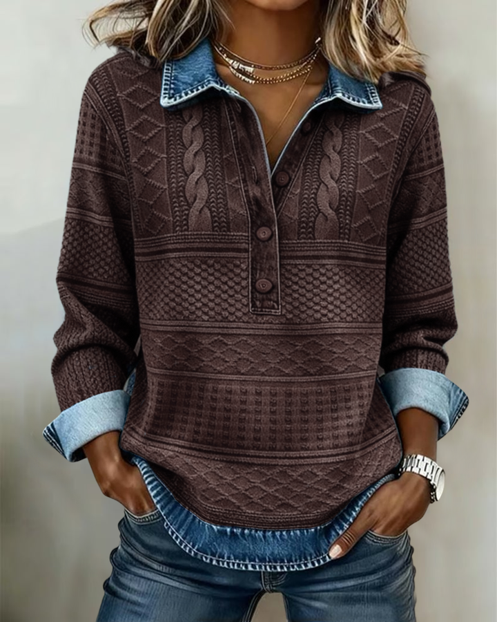 Theodora | Women's Lapel Collar Half-Button Sweatshirt