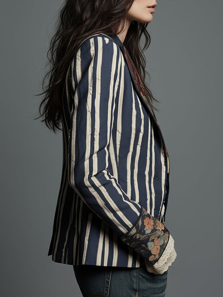 Avenorix Women's Floral Print Blazer with Structured Shoulders