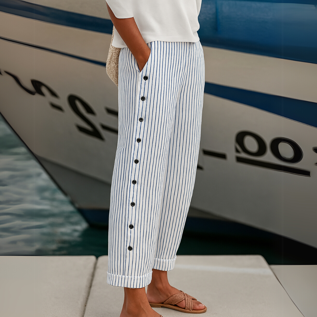 Caitlin | Striped Button-Up Trousers