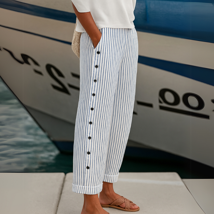 Caitlin | Striped Button-Up Trousers