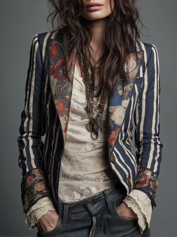 Avenorix Women's Floral Print Blazer with Structured Shoulders