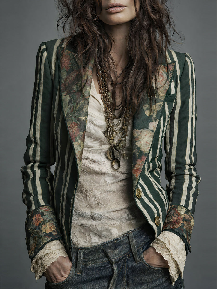 Avenorix Women's Floral Print Blazer with Structured Shoulders