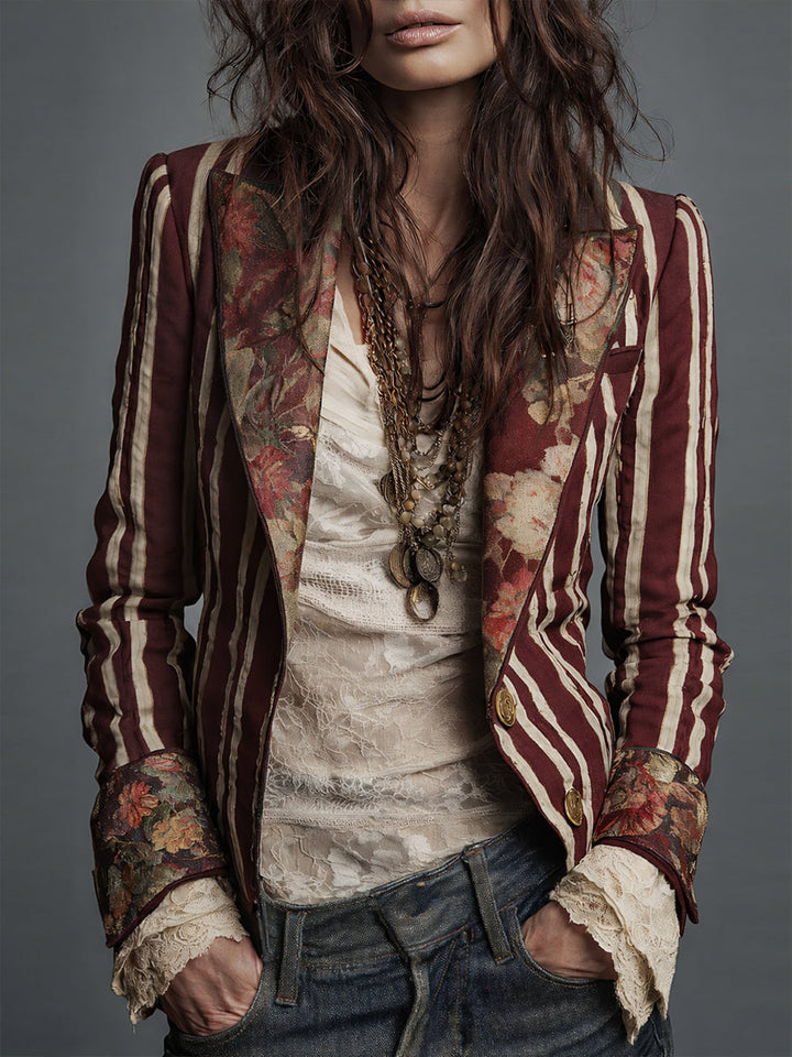 Avenorix Women's Floral Print Blazer with Structured Shoulders