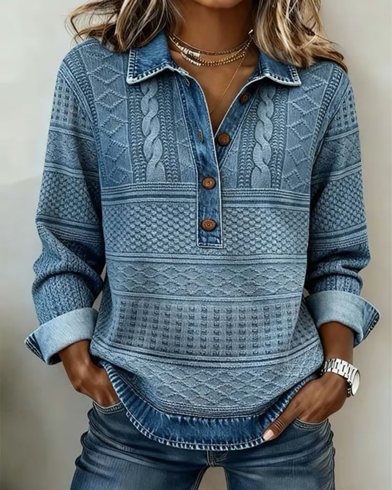 Theodora | Women's Lapel Collar Half-Button Sweatshirt