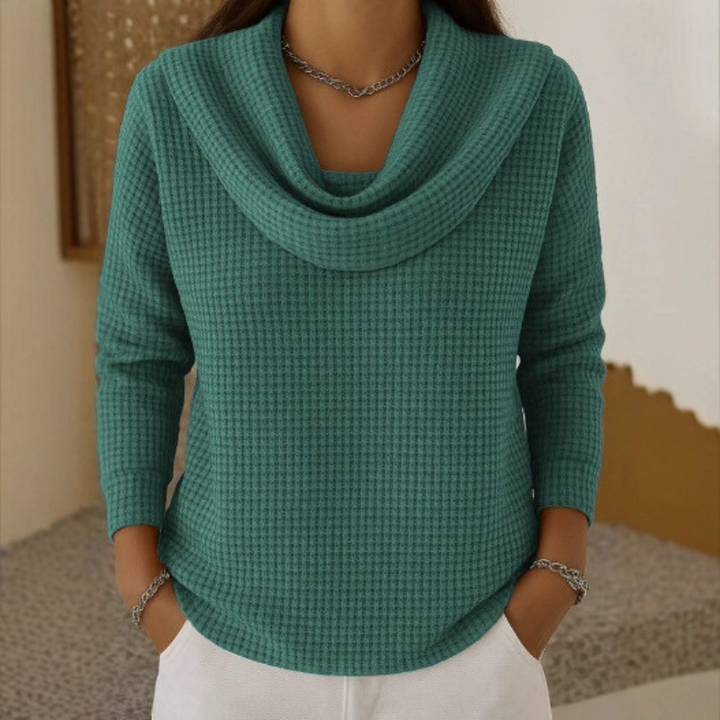 Amber - Cozy Waffle Sweater Featuring a Chic Waterfall Neck