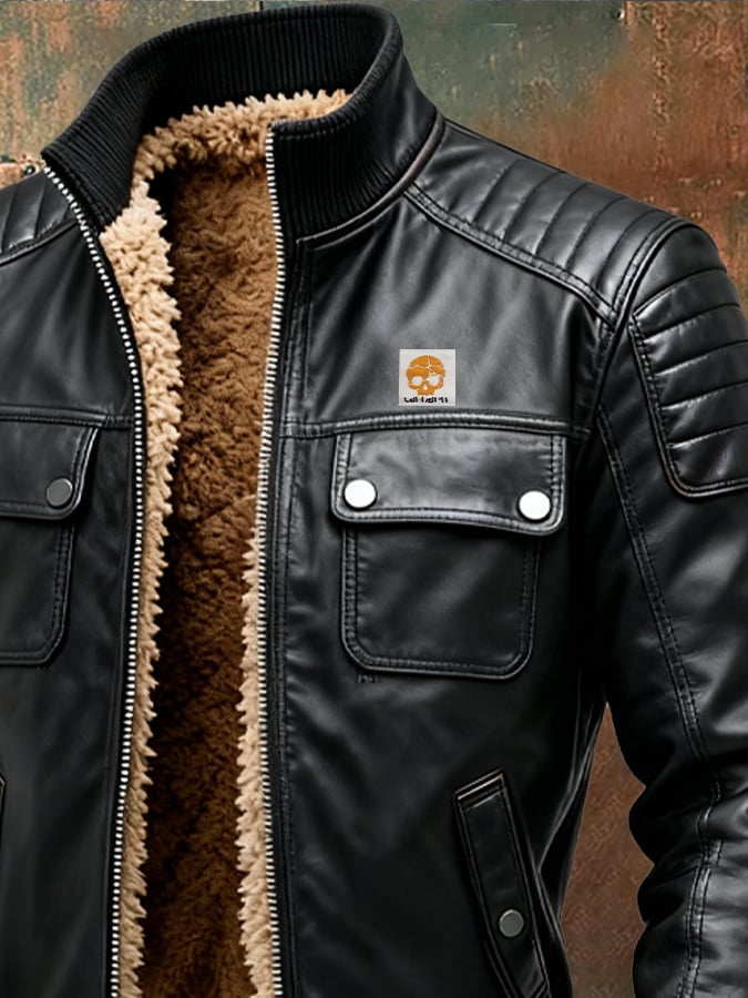 Herenjas Canada | Faux Leather Jacket with Quilted Shoulders