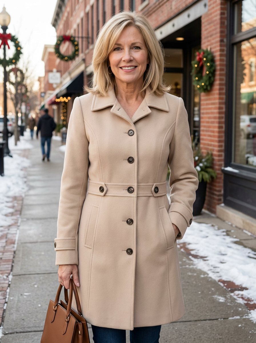 Elowen | Women's Classic Wool Blend Coat with Tailored Shoulders