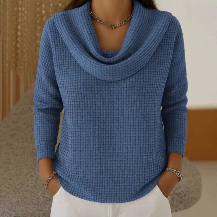 Amber - Cozy Waffle Sweater Featuring a Chic Waterfall Neck