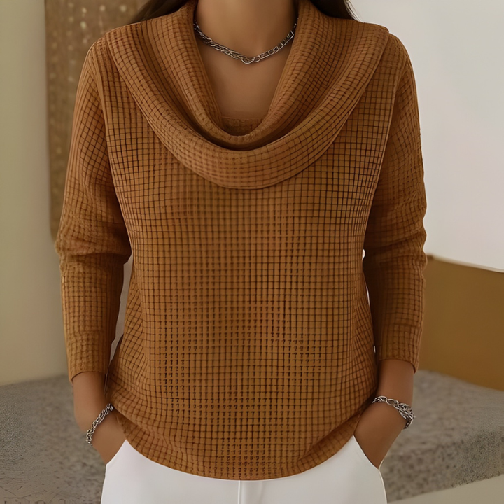 Amber - Cozy Waffle Sweater Featuring a Chic Waterfall Neck