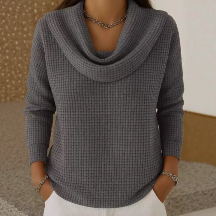 Amber - Cozy Waffle Sweater Featuring a Chic Waterfall Neck