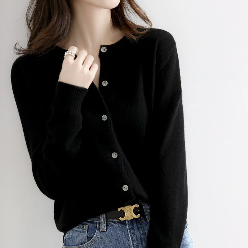 Oriel | Women's Soft Button Cardigan with Ribbed Edges