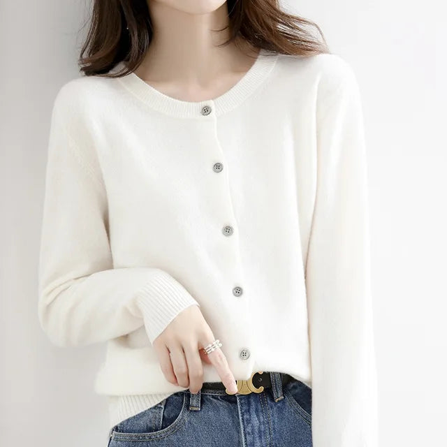 Oriel | Women's Soft Button Cardigan with Ribbed Edges