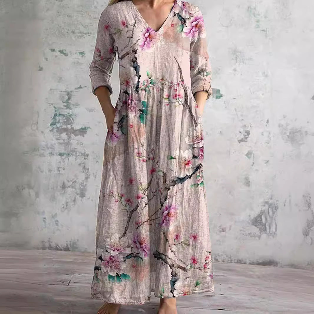 Ivory Floral Whimsy Bohemian Maxi Dress