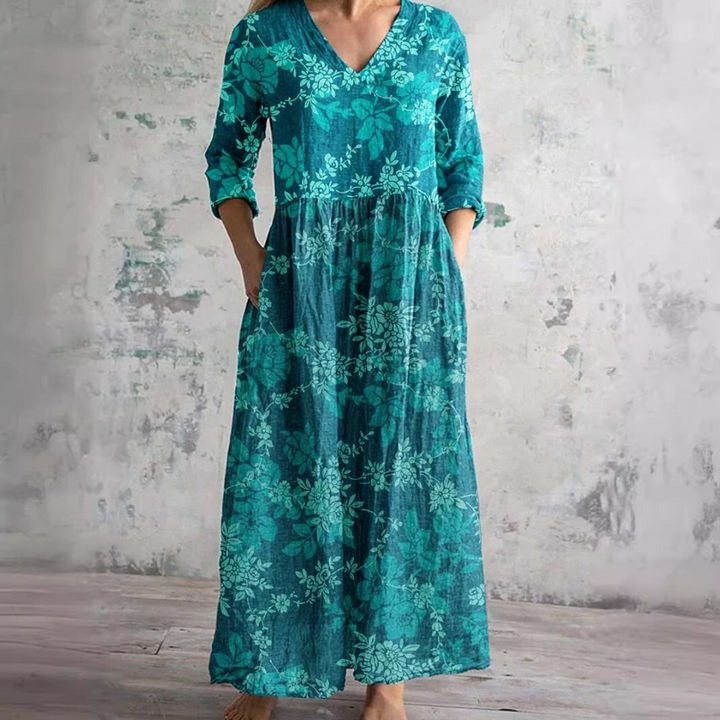 Ivory Floral Whimsy Bohemian Maxi Dress