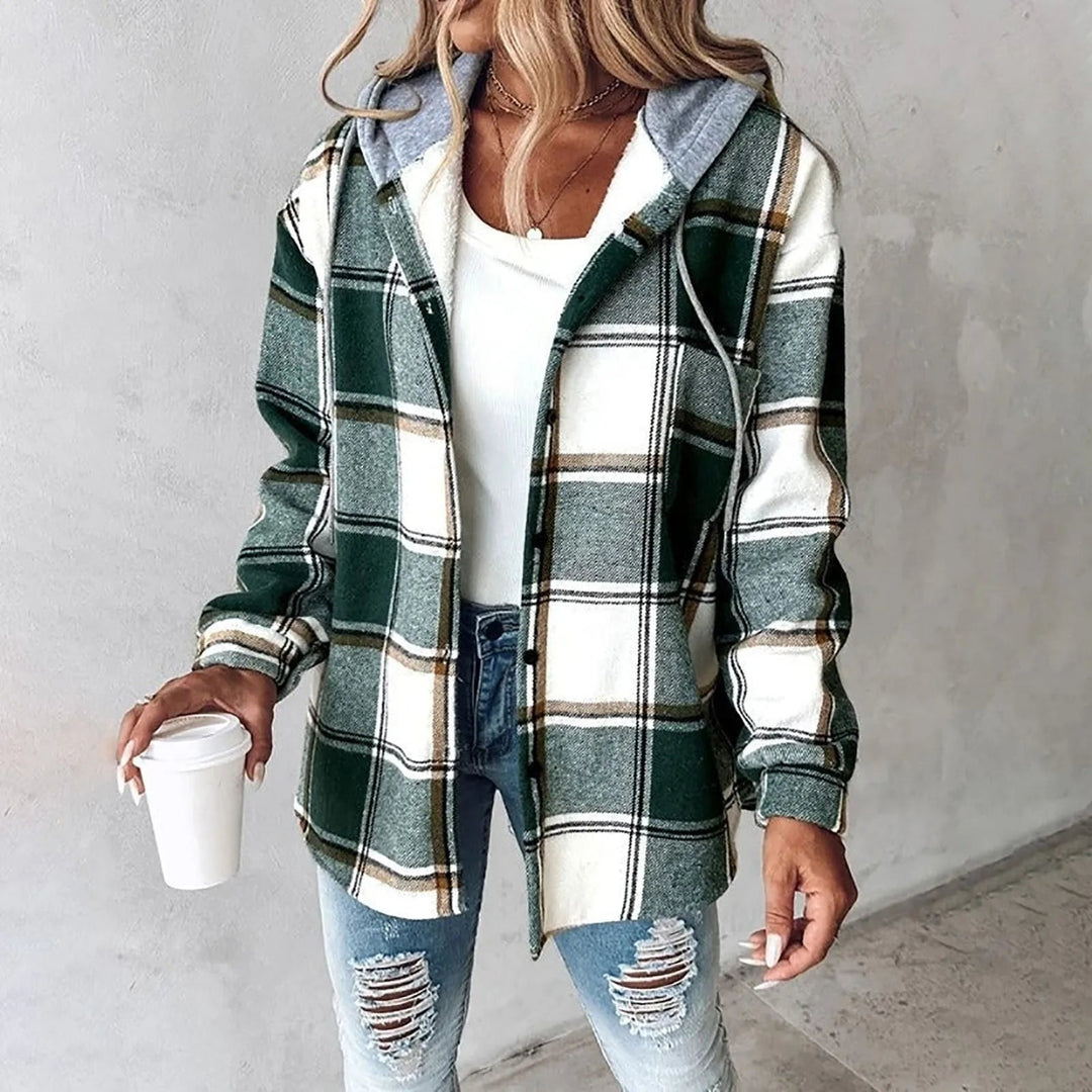 Klea Women's Plaid Hooded Shirt Jacket with Button-Down Front