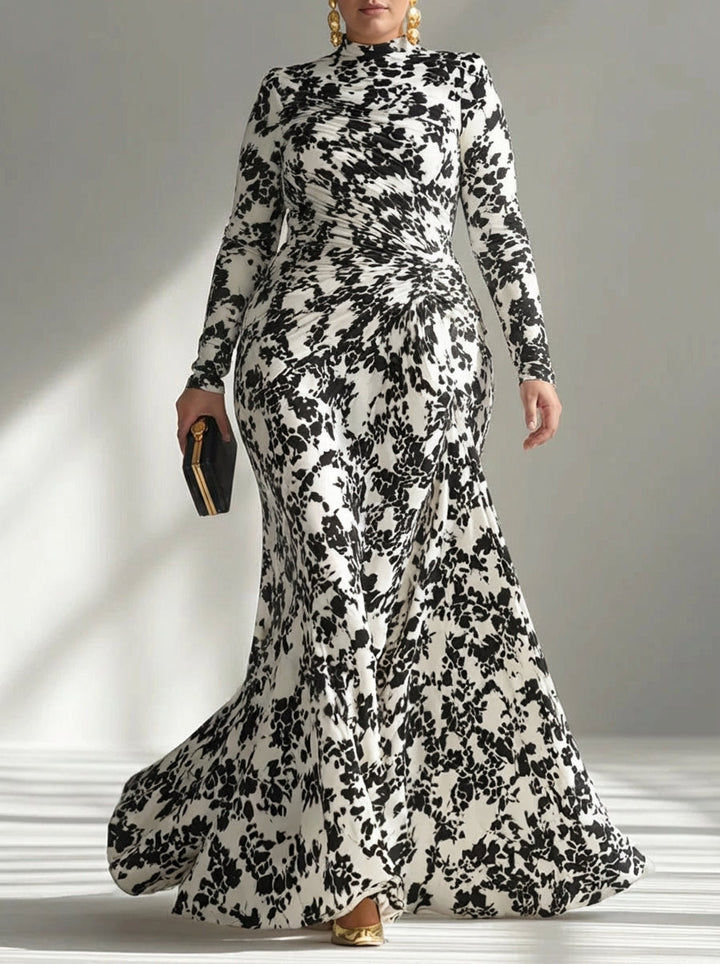 Aurelia | Black & White Patterned Stretch Wrap Dress