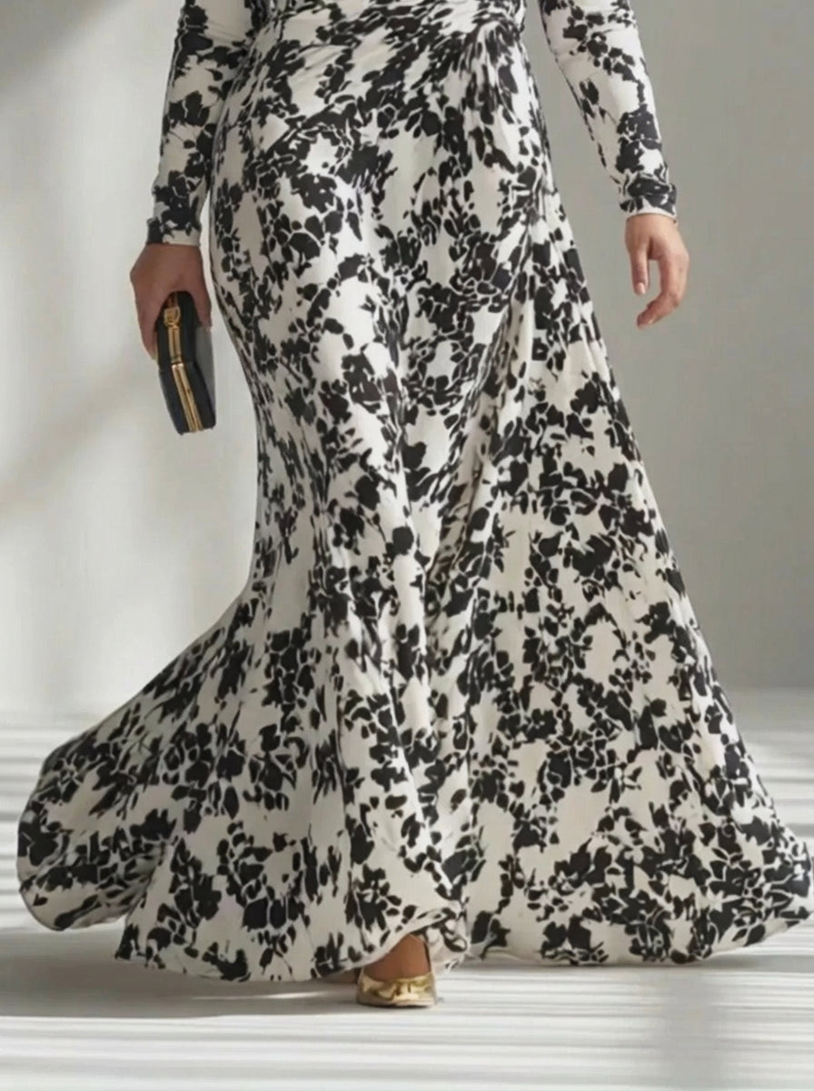 Aurelia | Black & White Patterned Stretch Wrap Dress