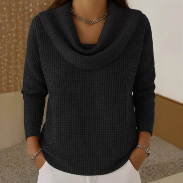 Amber - Cozy Waffle Sweater Featuring a Chic Waterfall Neck