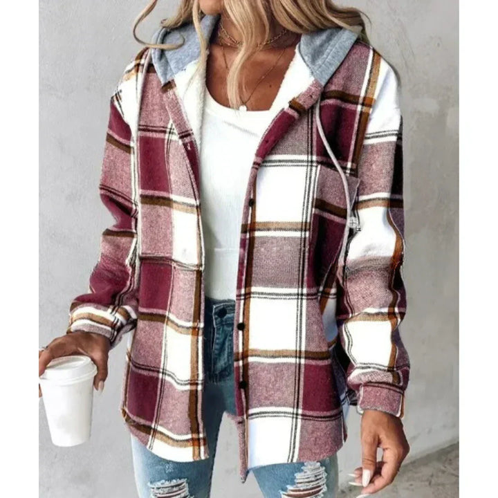 Klea Women's Plaid Hooded Shirt Jacket with Button-Down Front