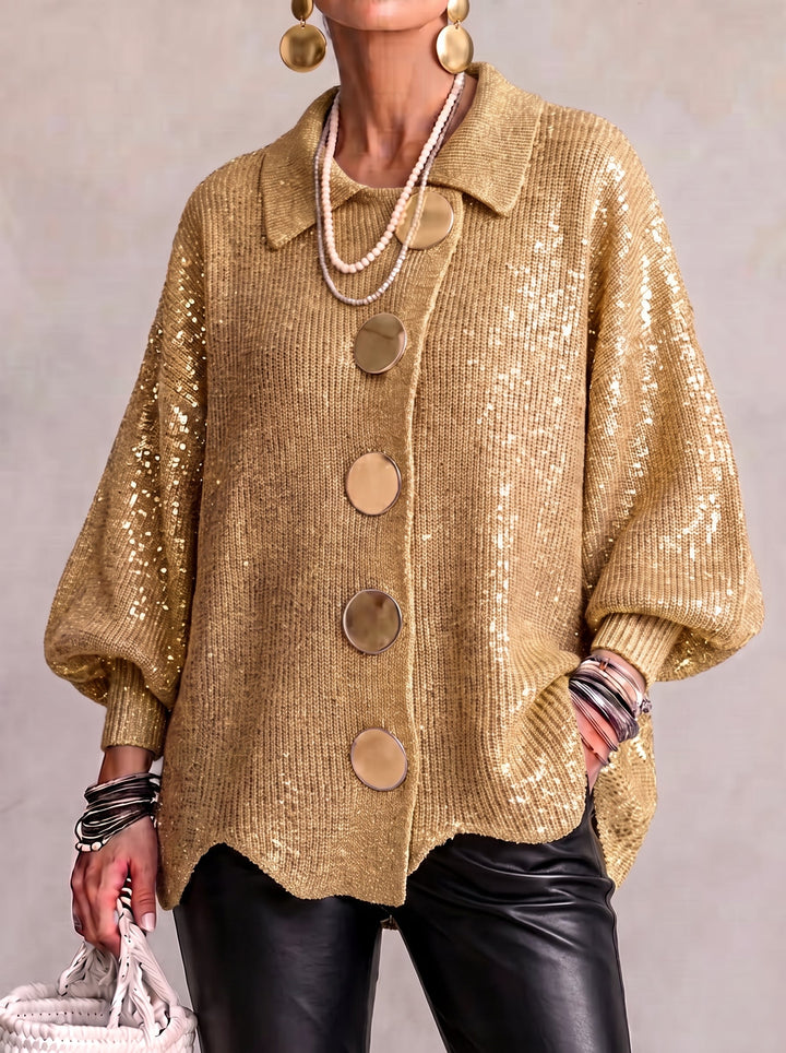 Harper statement button cardigan in gold