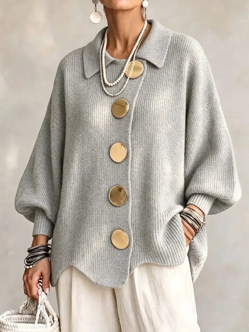 Harper statement button cardigan in gray