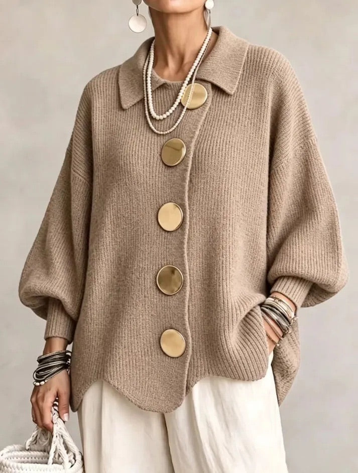 Harper statement button cardigan in khaki
