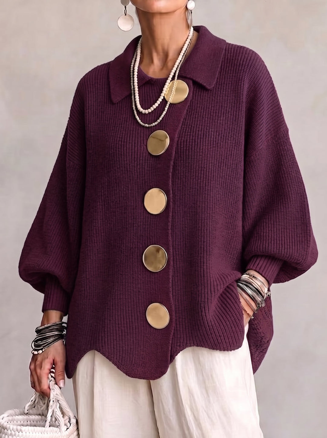 Harper statement button cardigan in wine