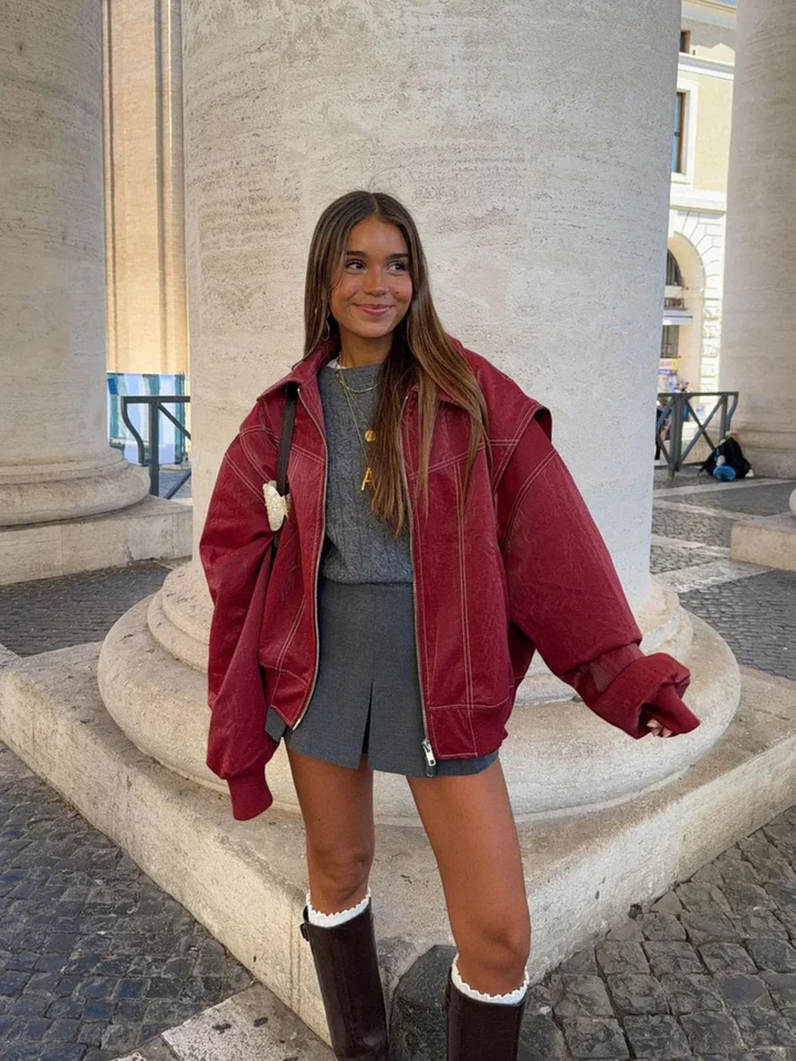 Naliyah | Women's Oversized Windbreaker Jacket with Contrast Stitching
