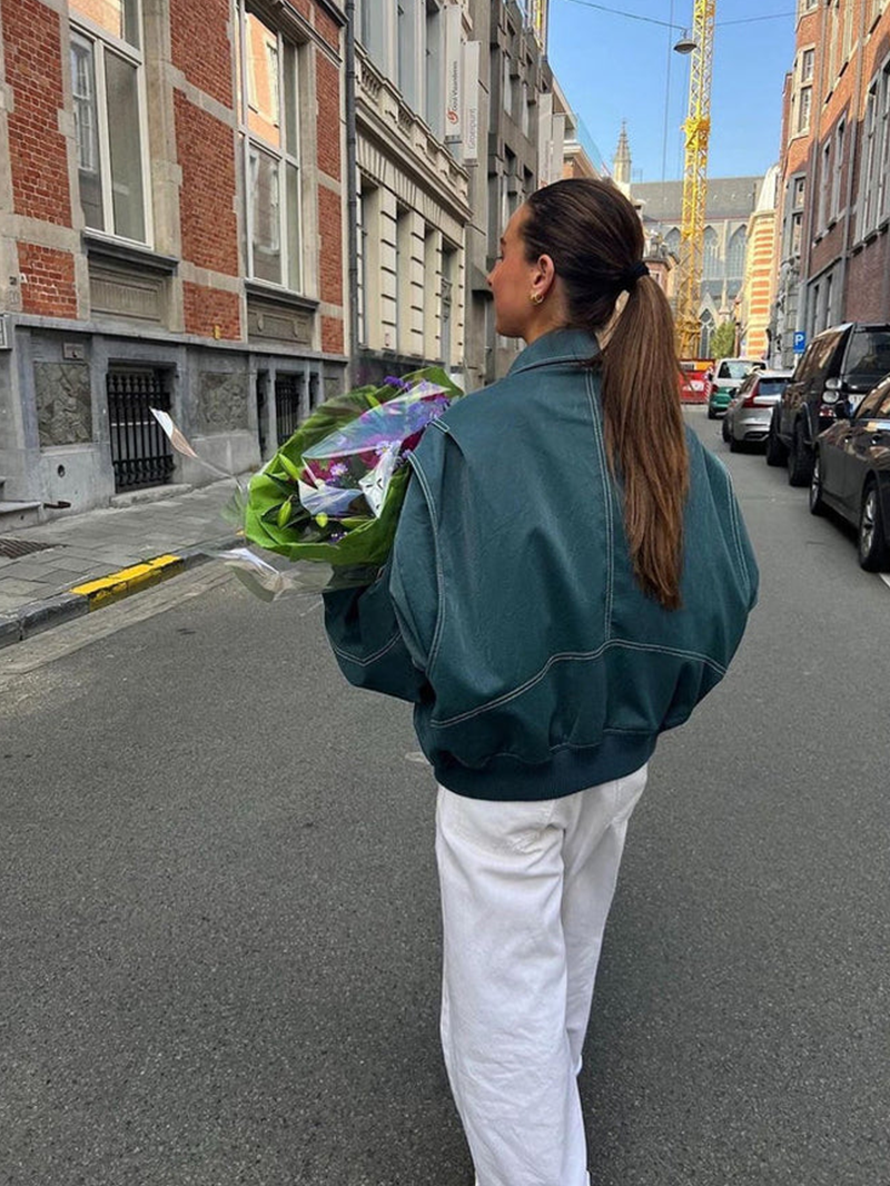 Naliyah | Women's Oversized Windbreaker Jacket with Contrast Stitching