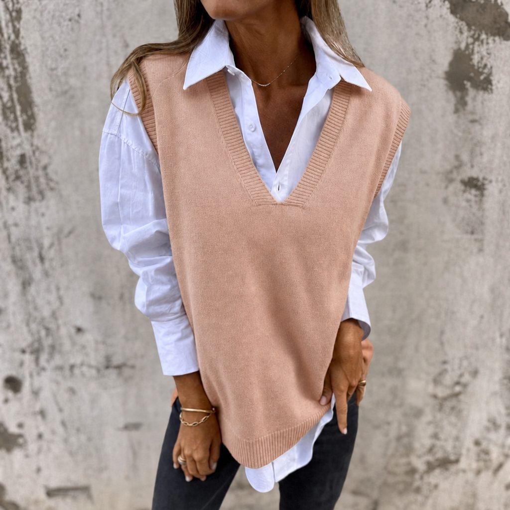 Sigrid | Women's Oversized Ribbed Knit Vest with Deep V-Neck