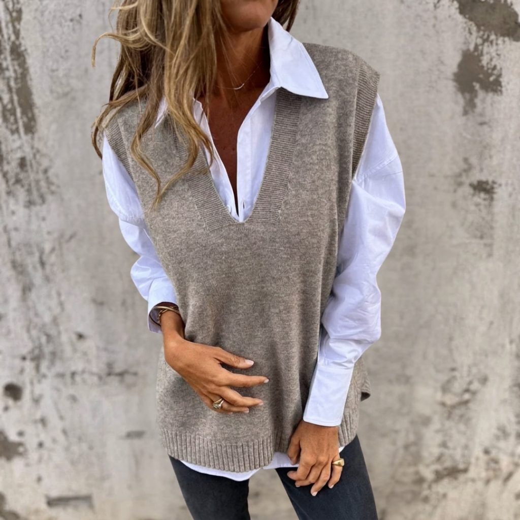 Sigrid | Women's Oversized Ribbed Knit Vest with Deep V-Neck