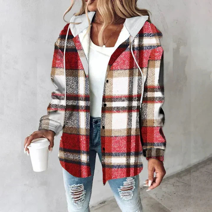 Klea Women's Plaid Hooded Shirt Jacket with Button-Down Front