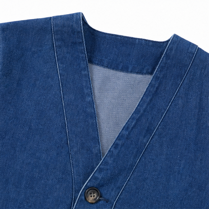 Verelle – Women's V-Neck Collarless Denim-like Jacket, Soft Button-Front Layer