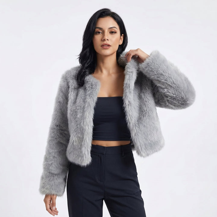 Mia | Women's Cropped Faux Fur Cardigan Jacket with Cozy Soft Pile